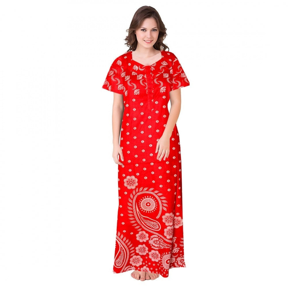Seduva Women's Cotton Printed Maxi Nighty (Red)