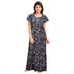 Seduva Women's Cotton Printed Maxi Nighty (Grey)