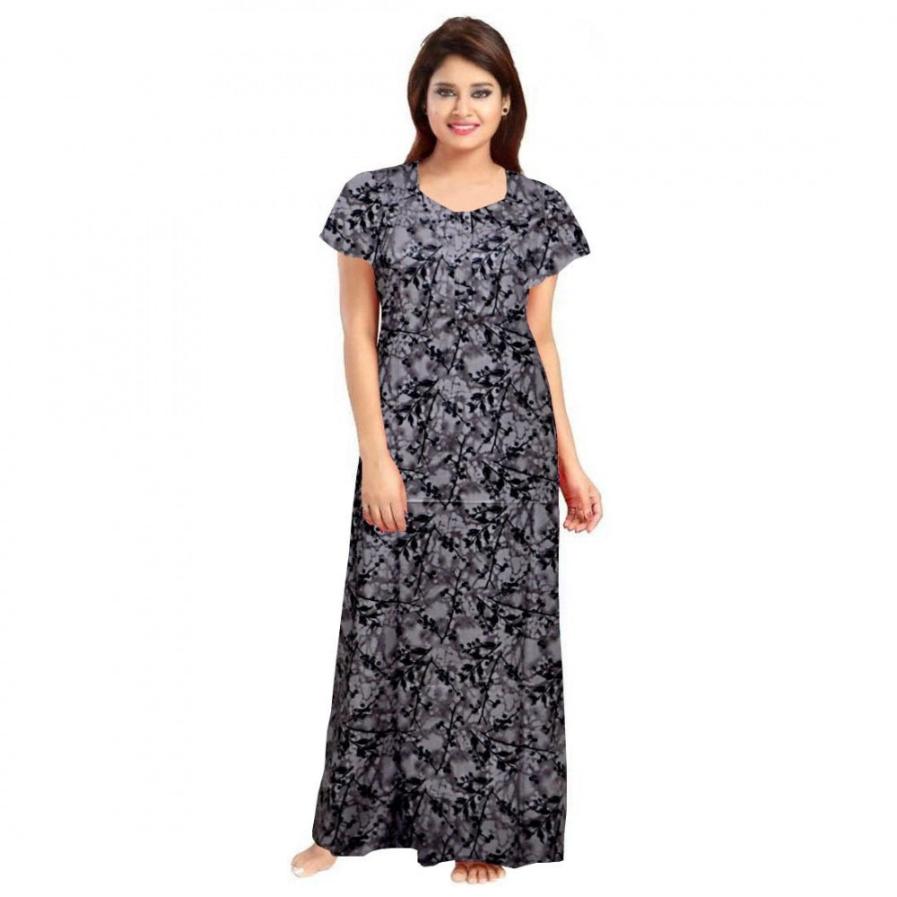Seduva Women's Cotton Printed Maxi Nighty (Grey)