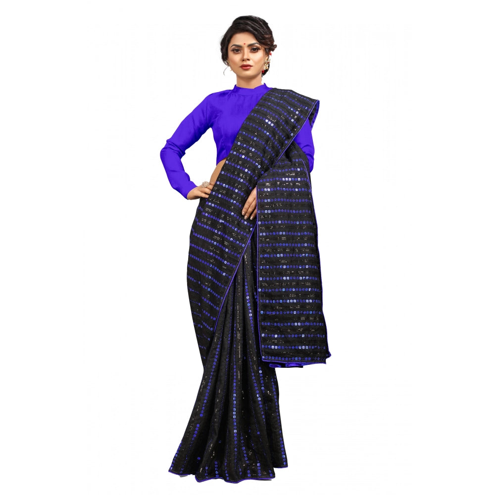 Seduva Women's Vichitra Saree with Blouse (Blue, 5-6 Mtrs)