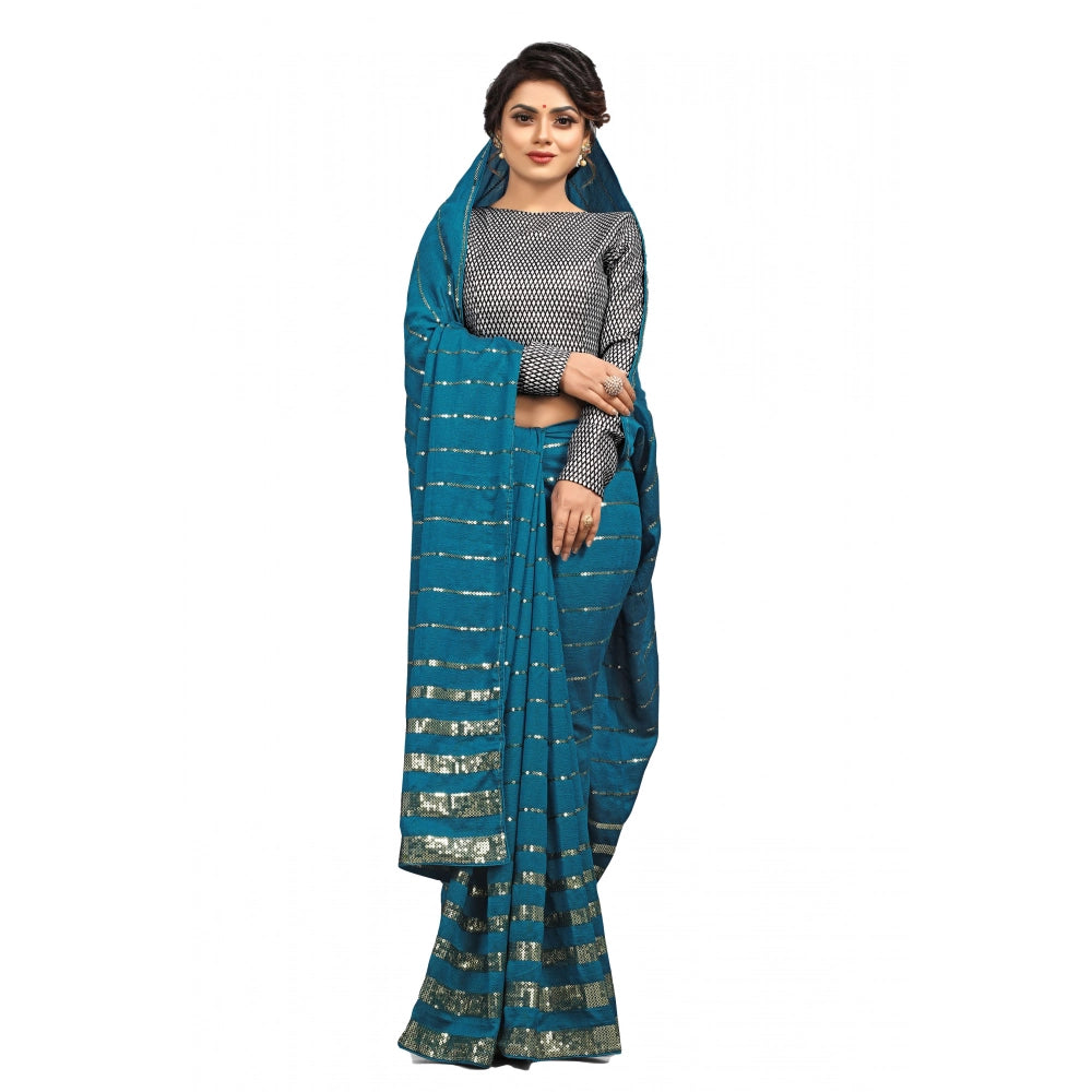 Seduva Women's Vichitra Saree with Blouse (Rama, 5-6 Mtrs)