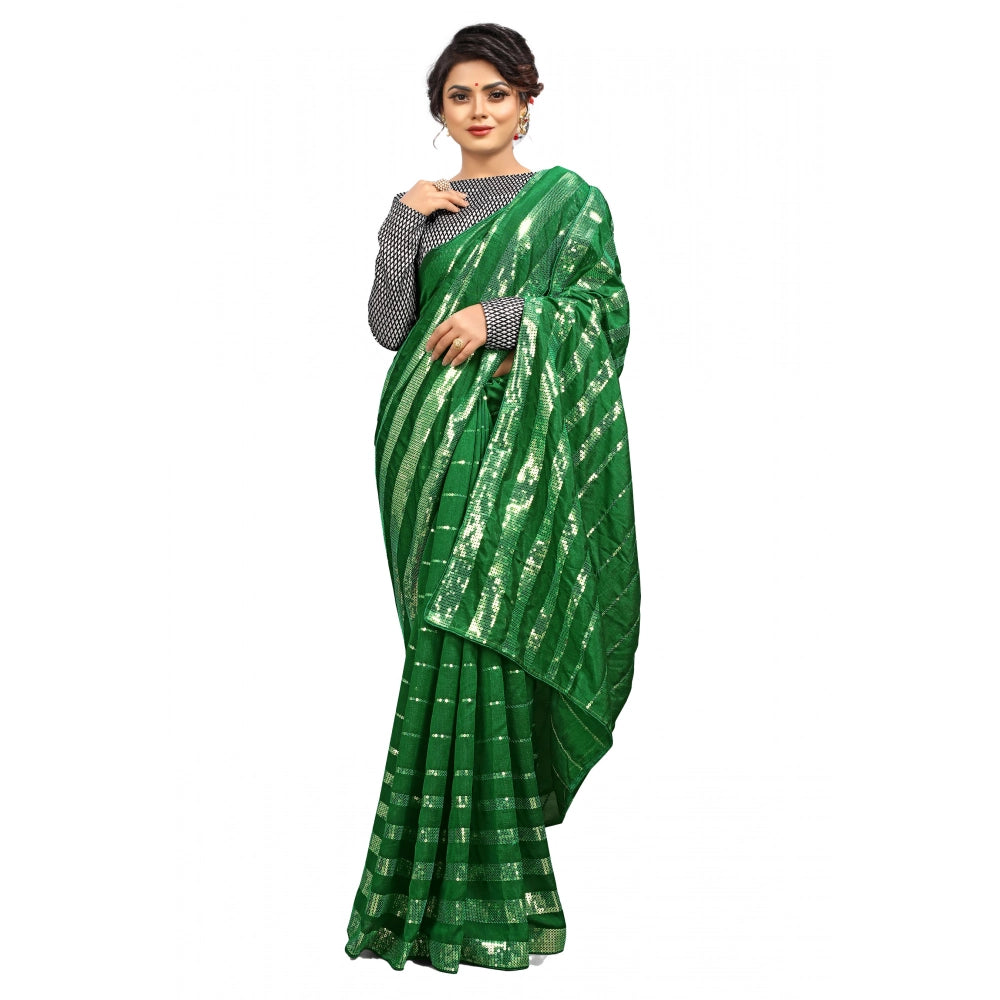 Seduva Women's Vichitra Saree with Blouse (Green, 5-6 Mtrs)