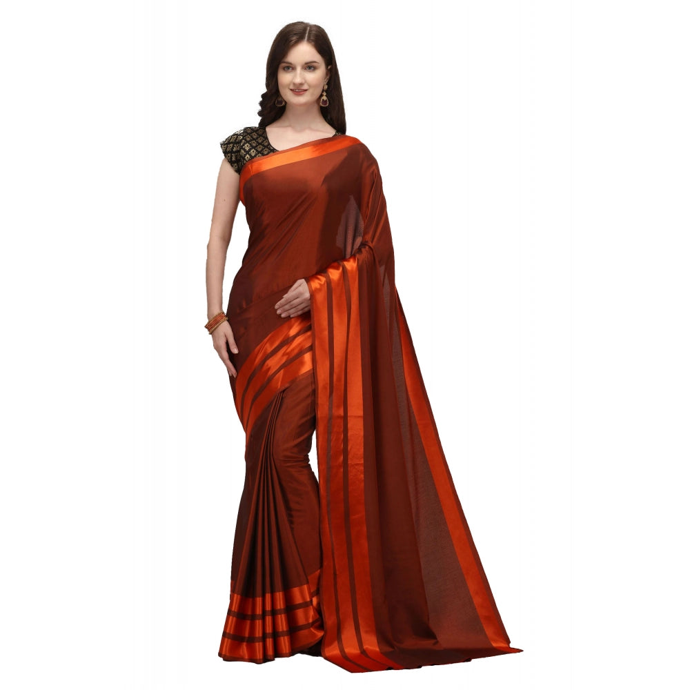 Seduva Women's Satin Silk Saree with Blouse (Orange, 5-6 Mtrs)