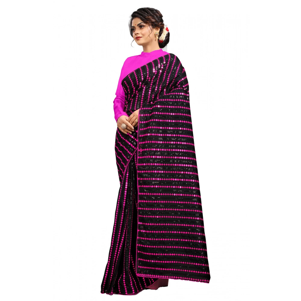 Seduva Women's Vichitra Saree with Blouse (Pink, 5-6 Mtrs)
