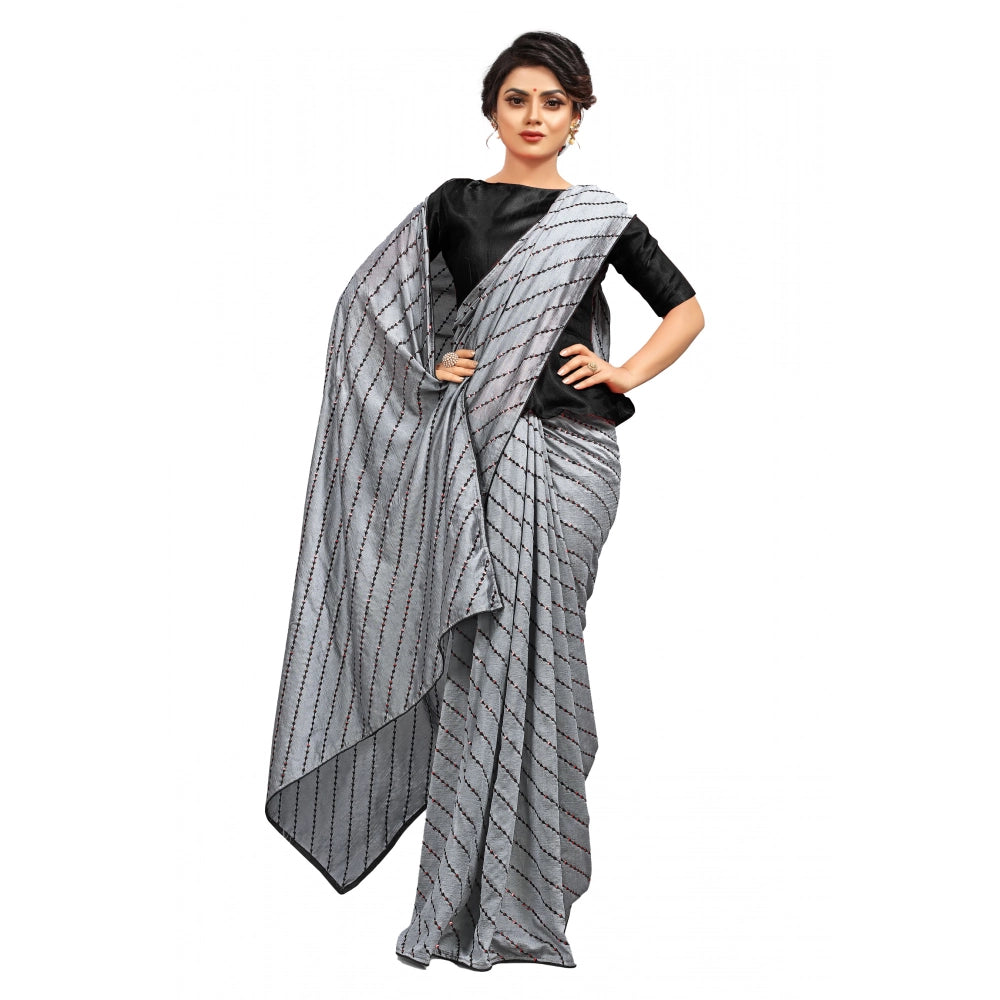 Seduva Women's Vichitra Saree with Blouse (Grey, 5-6 Mtrs)