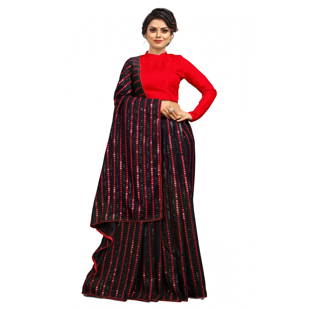Seduva Women's Vichitra Saree with Blouse (Red, 5-6 Mtrs)