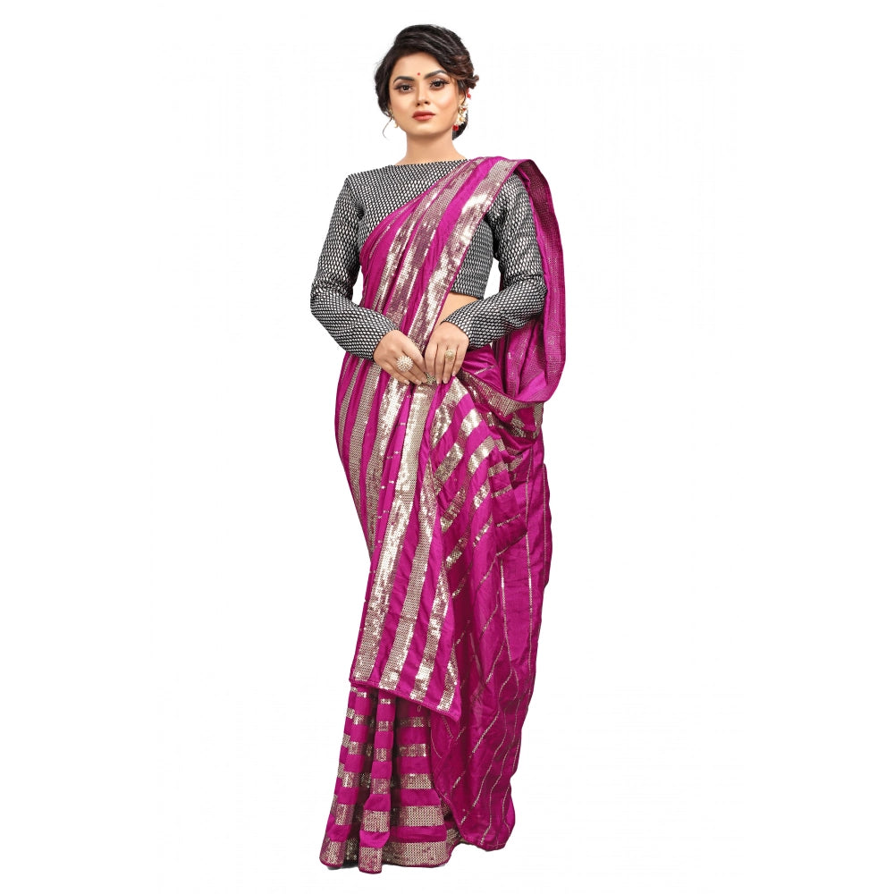 Seduva Women's Vichitra Saree with Blouse (Pink, 5-6 Mtrs)