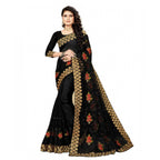 Seduva Women's Net Saree With Blouse (Black, 5-6Mtrs)