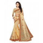 Seduva Women's Net Saree With Blouse (Chiku, 5-6Mtrs)