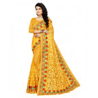 Seduva Women's Net Saree With Blouse (Yellow, 5-6Mtrs)