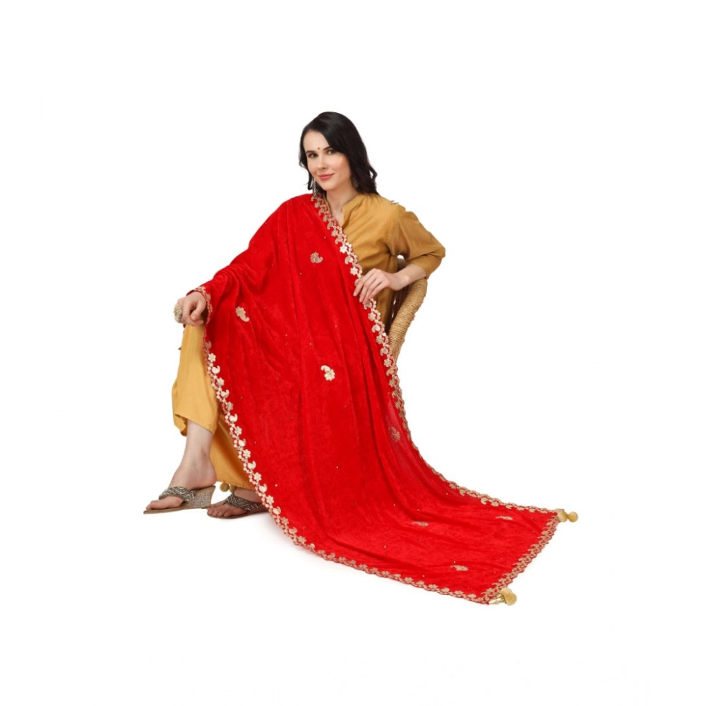 Seduva Women's Velvet Gotta Patti Dupatta (Red, Length:��2.25 to 2.50 Mtr)