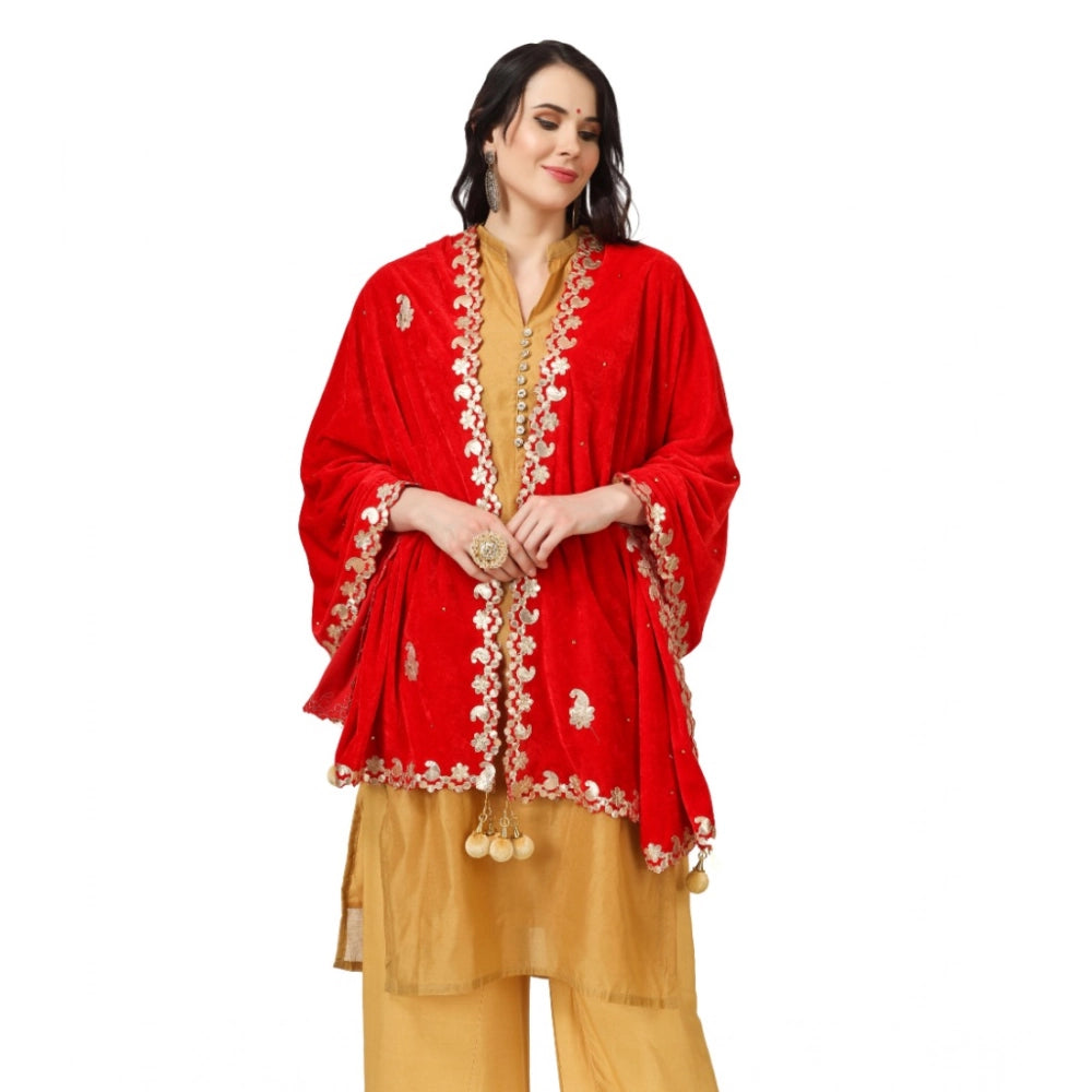 Seduva Women's Velvet Gotta Patti Dupatta (Red, Length:��2.25 to 2.50 Mtr)