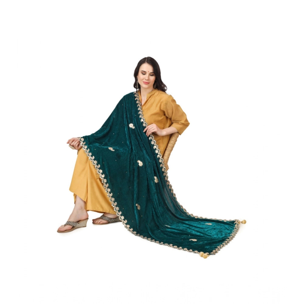 Seduva Women's Velvet Gotta Patti Dupatta (Dark Green, Length:��2.25 to 2.50 Mtr)