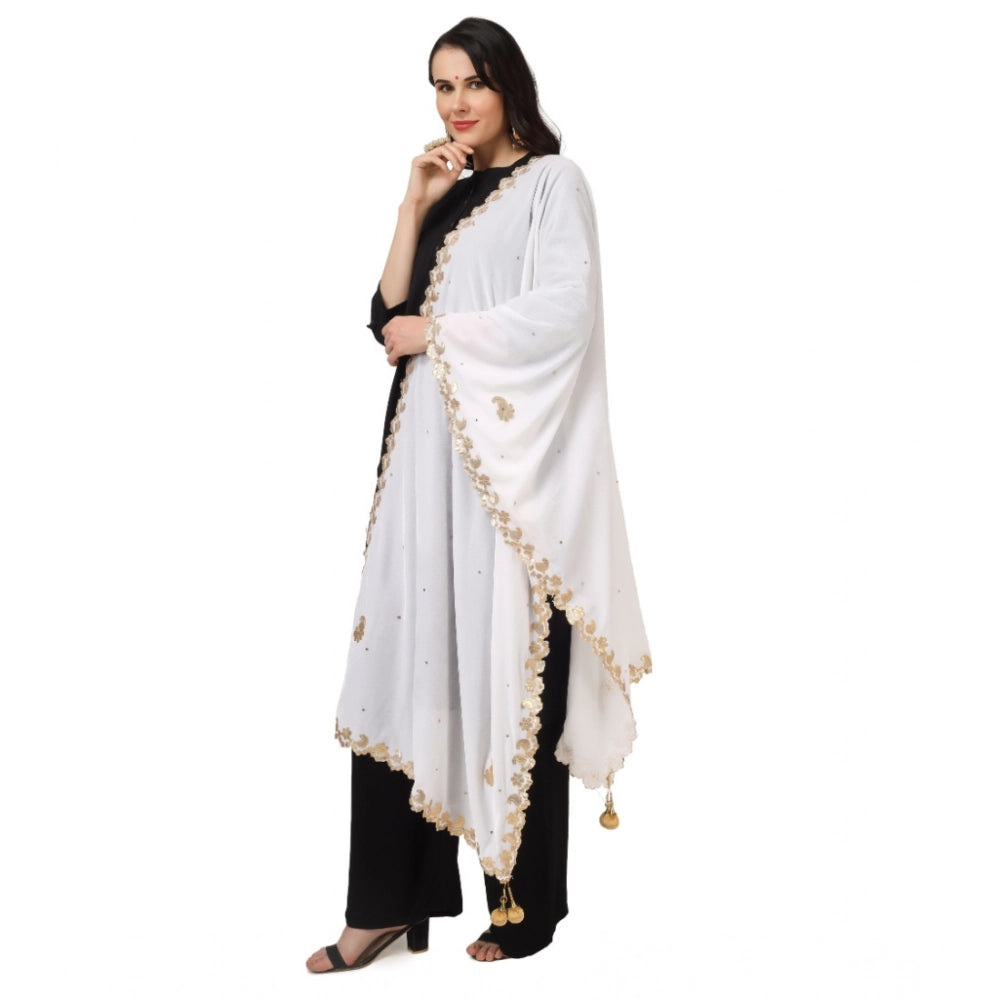 Seduva Women's Velvet Gotta Patti Dupatta (White, Length:��2.25 to 2.50 Mtr)