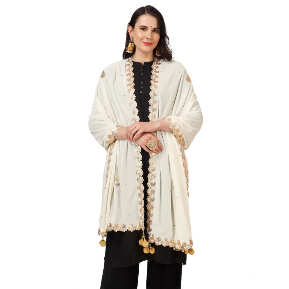 Seduva Women's Velvet Gotta Patti Dupatta (Off White, Length:��2.25 to 2.50 Mtr)