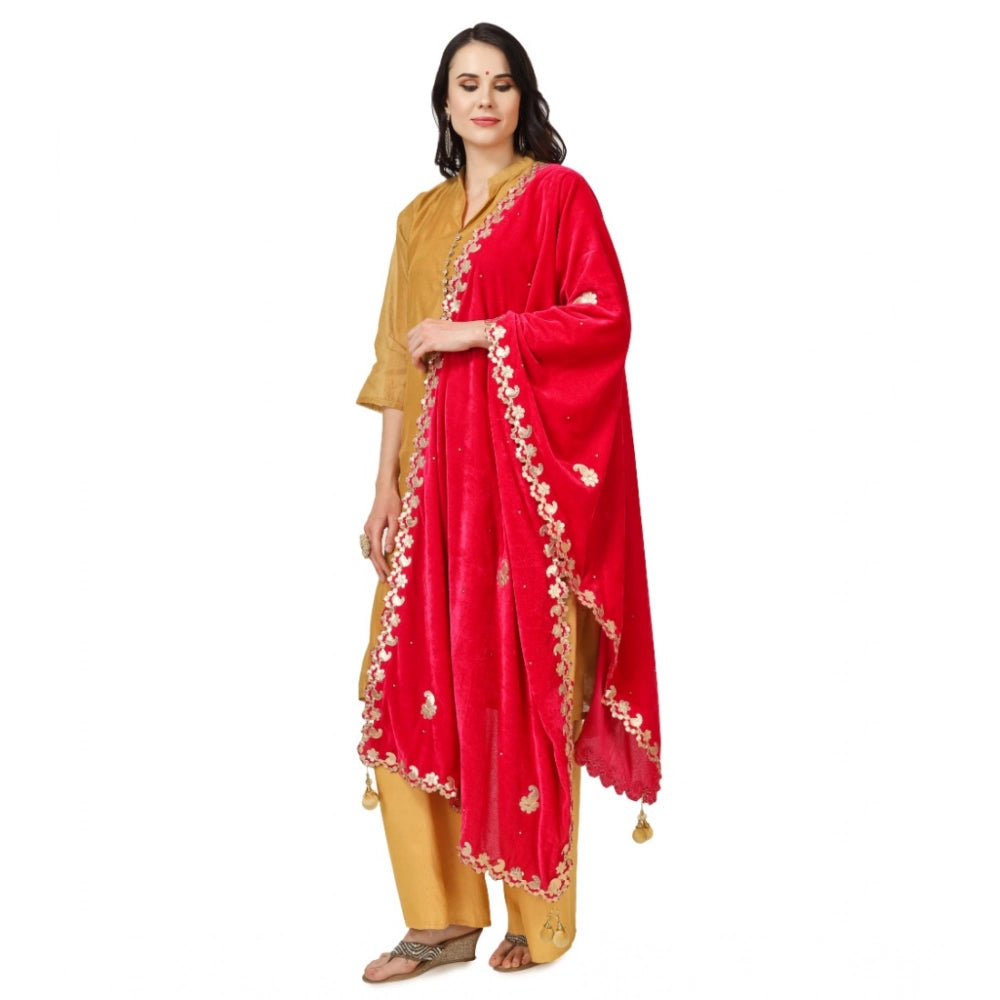 Seduva Women's Velvet Gotta Patti Dupatta (Pink, Length:��2.25 to 2.50 Mtr)