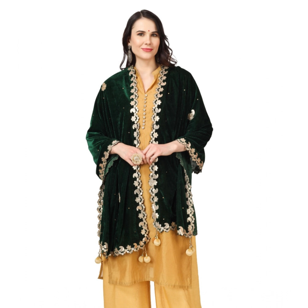Seduva Women's Velvet Gotta Patti Dupatta (Green, Length:��2.25 to 2.50 Mtr)
