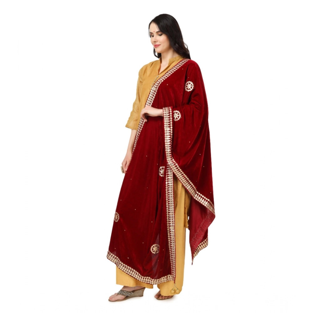 Seduva Women's Velvet Gotta Patti Dupatta (Maroon, Length:��2.25 to 2.50 Mtr)