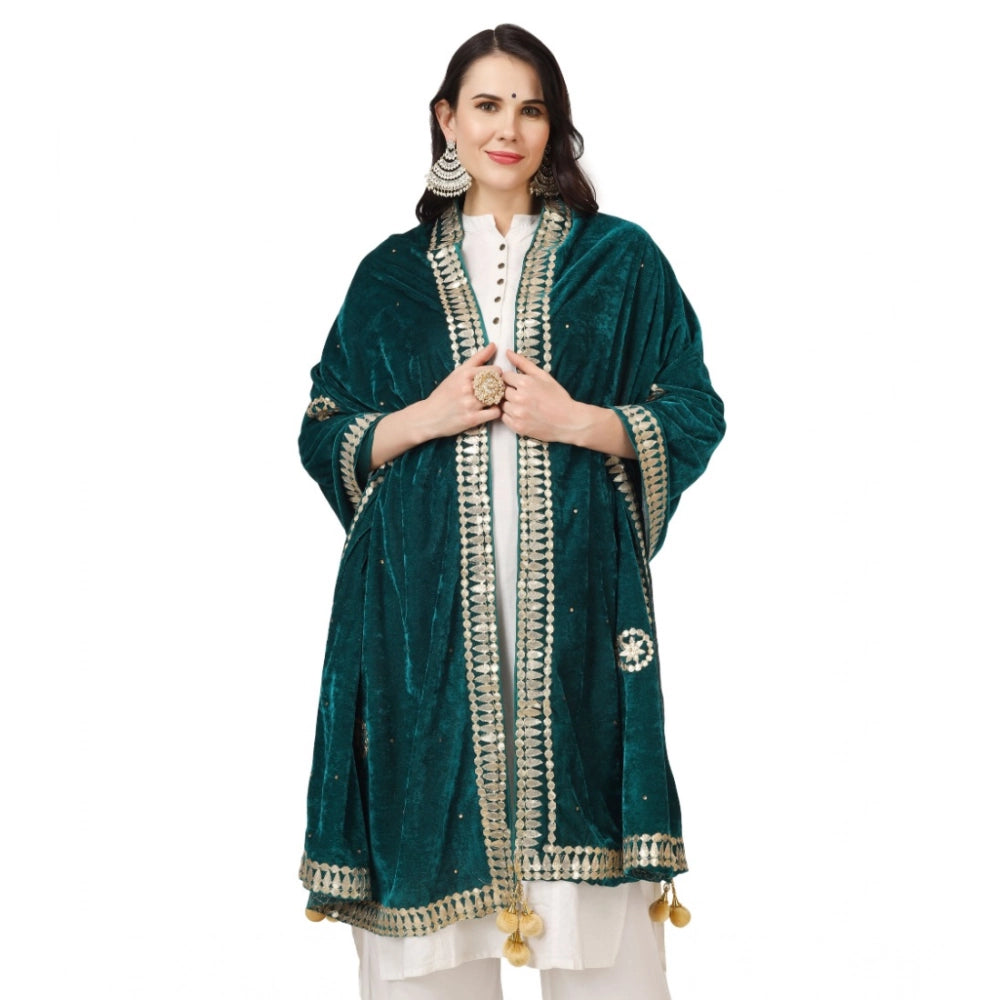 Seduva Women's Velvet Gotta Patti Dupatta (Dark Green, Length:��2.25 to 2.50 Mtr)