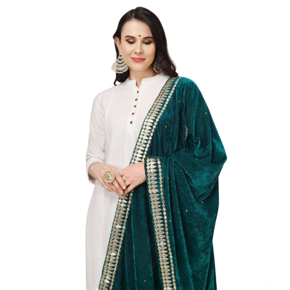 Seduva Women's Velvet Gotta Patti Dupatta (Dark Green, Length:��2.25 to 2.50 Mtr)