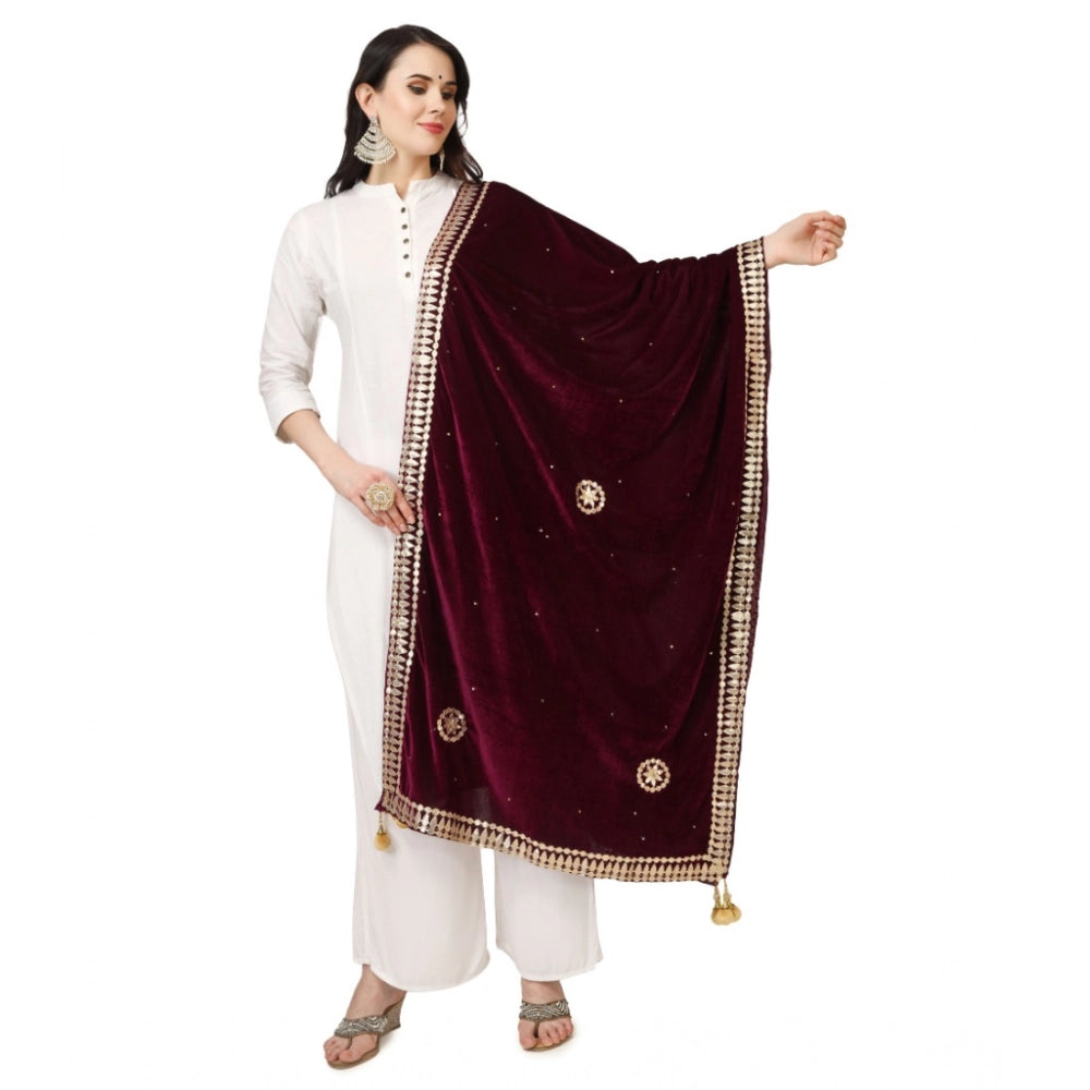 Seduva Women's Velvet Gotta Patti Dupatta (Purple, Length:��2.25 to 2.50 Mtr)