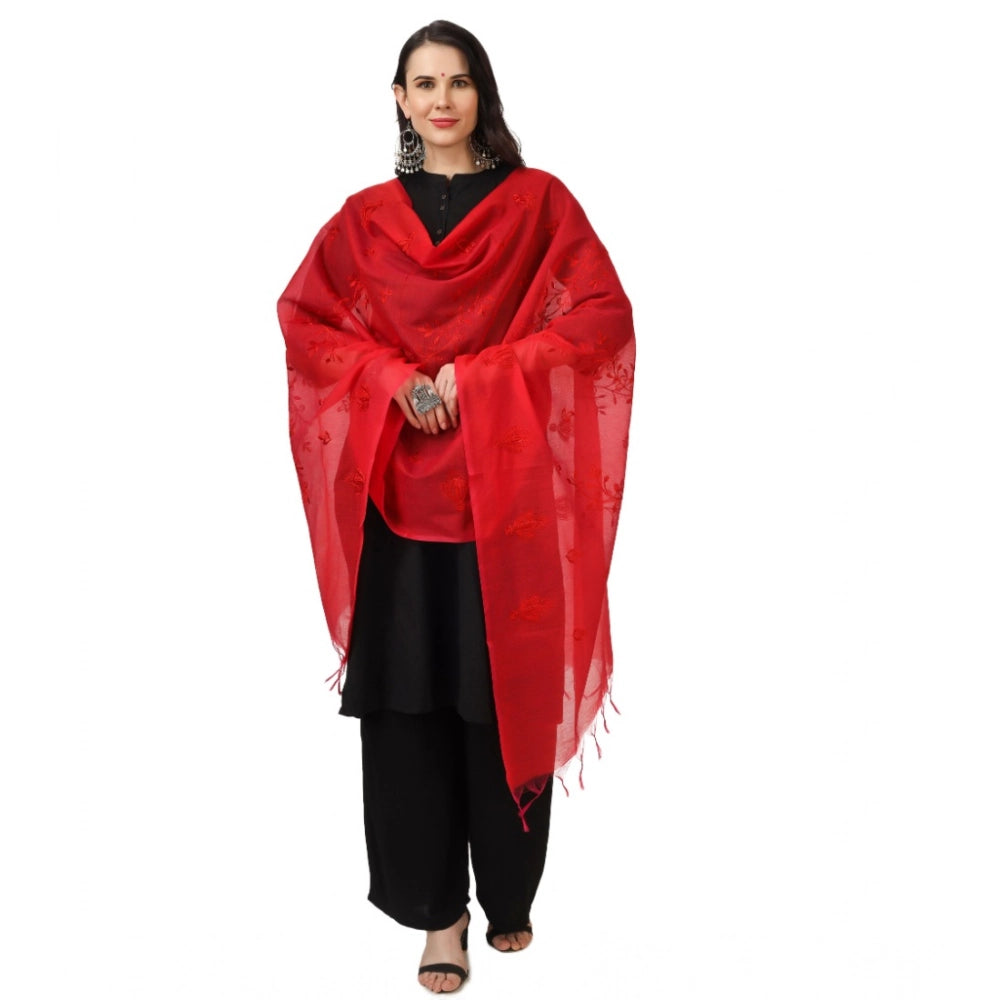 Seduva Women's Cotton Embroidered Dupatta (Red, Length:��2.25 to 2.50 Mtr)