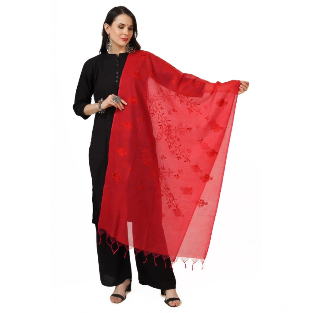 Seduva Women's Cotton Embroidered Dupatta (Red, Length:��2.25 to 2.50 Mtr)