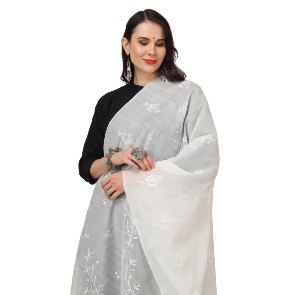 Seduva Women's Cotton Embroidered Dupatta (White, Length:��2.25 to 2.50 Mtr)