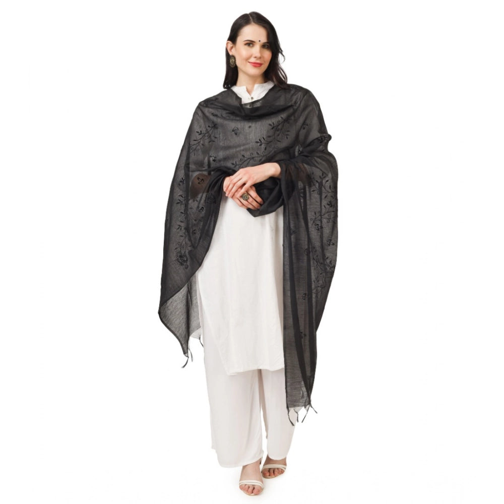 Seduva Women's Cotton Embroidered Dupatta (Black, Length:��2.25 to 2.50 Mtr)