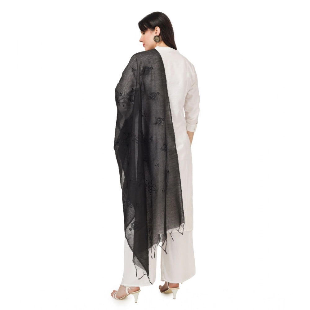 Seduva Women's Cotton Embroidered Dupatta (Black, Length:��2.25 to 2.50 Mtr)