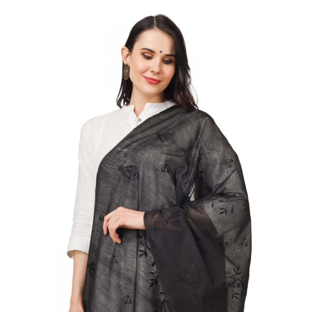 Seduva Women's Cotton Embroidered Dupatta (Black, Length:��2.25 to 2.50 Mtr)