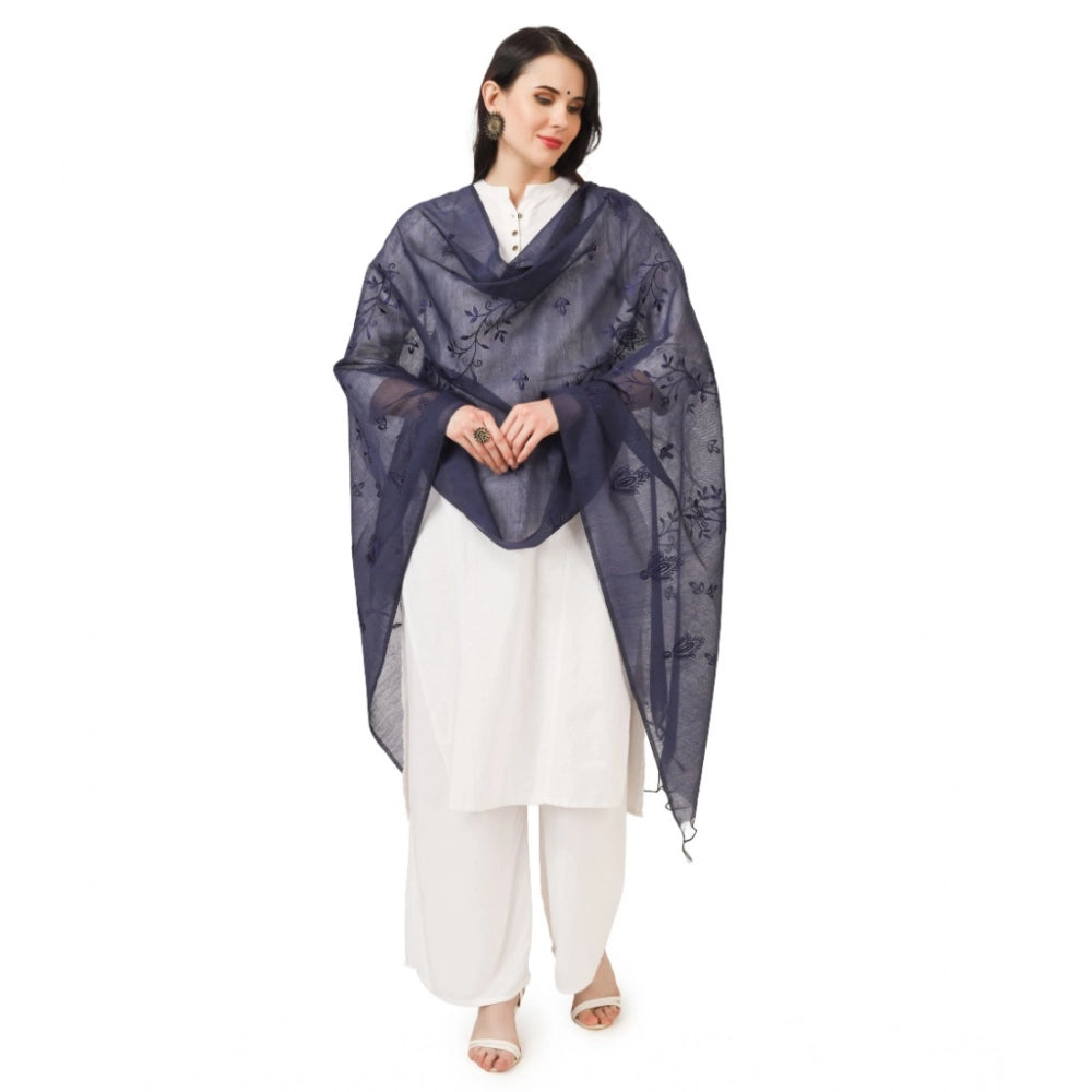 Seduva Women's Cotton Embroidered Dupatta (Dark Blue, Length:��2.25 to 2.50 Mtr)