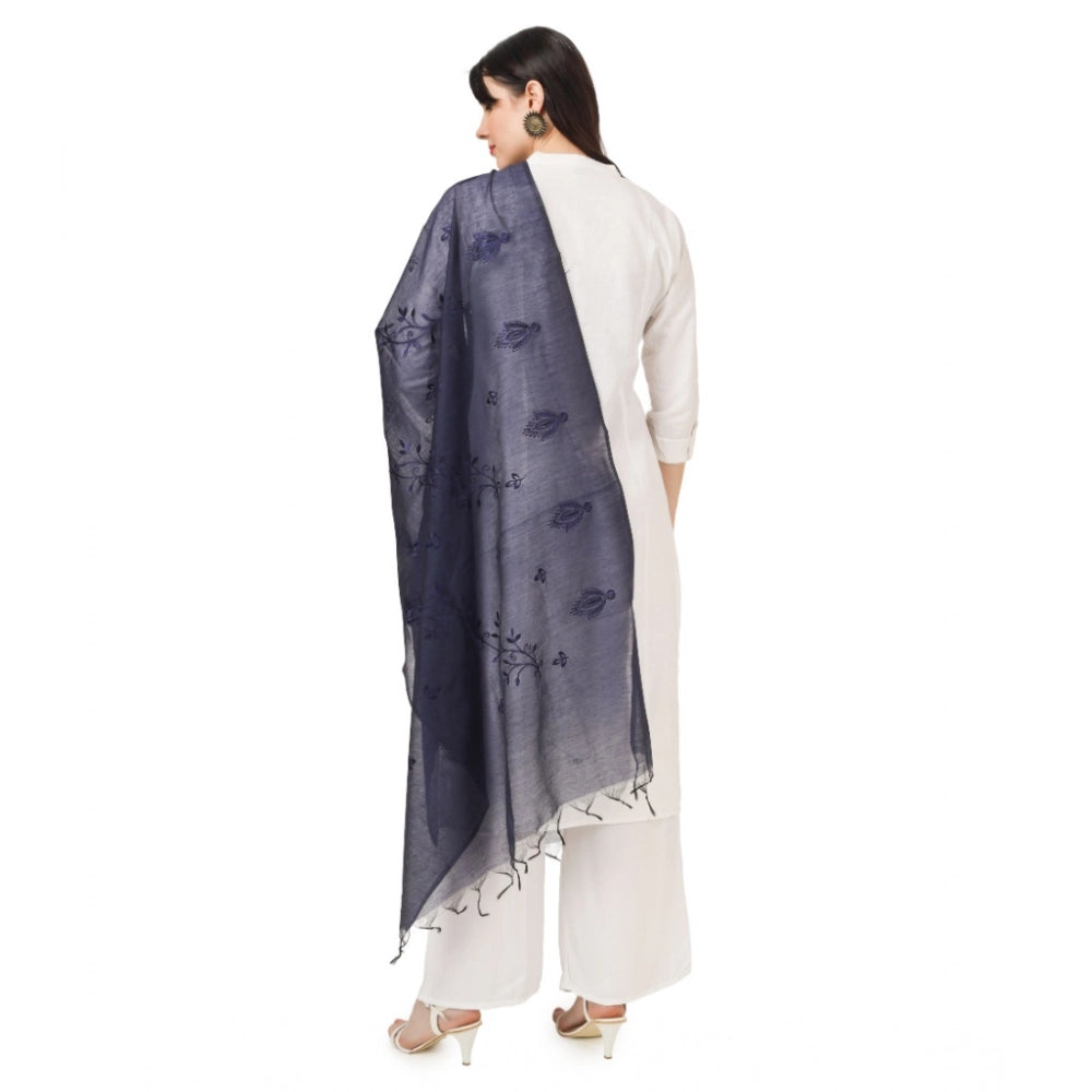 Seduva Women's Cotton Embroidered Dupatta (Dark Blue, Length:��2.25 to 2.50 Mtr)