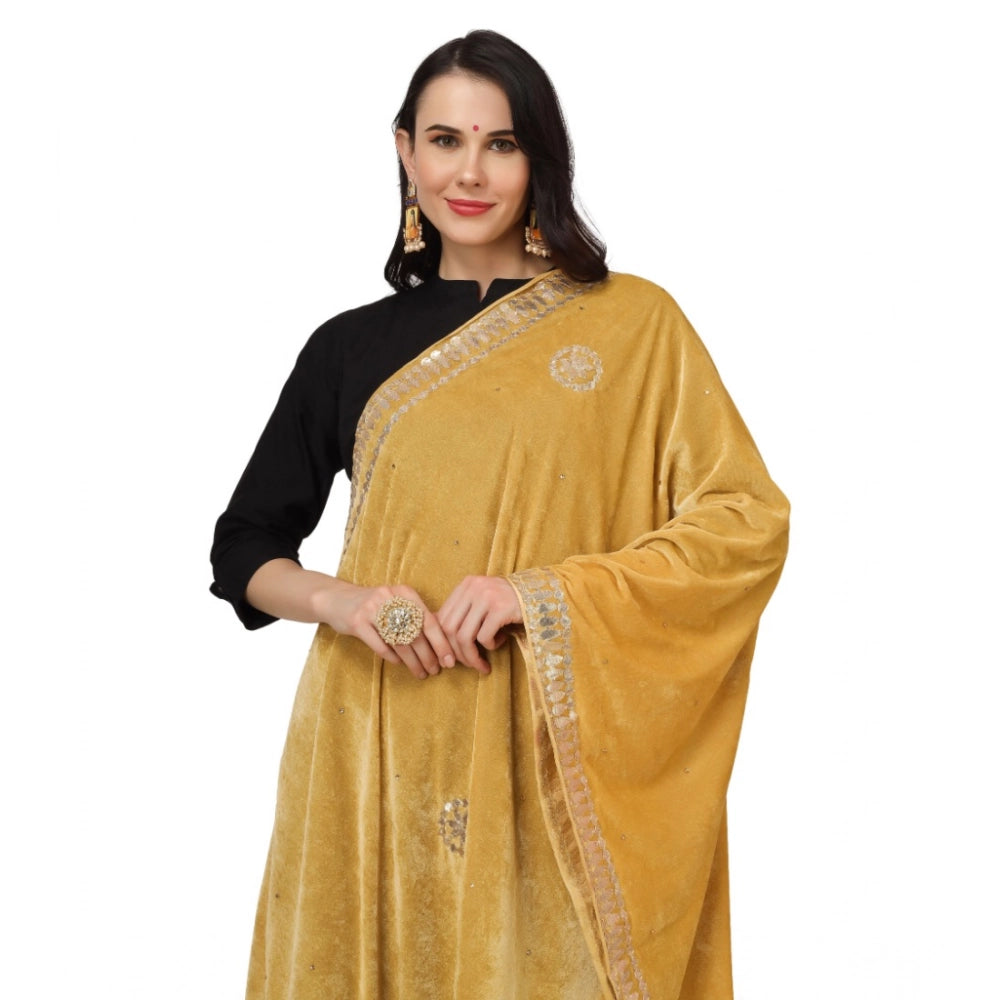 Seduva Women's Velvet Gotta Patti Dupatta (Yellow, Length:��2.25 to 2.50 Mtr)