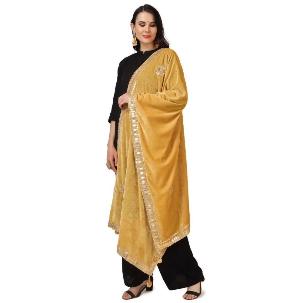 Seduva Women's Velvet Gotta Patti Dupatta (Yellow, Length:��2.25 to 2.50 Mtr)