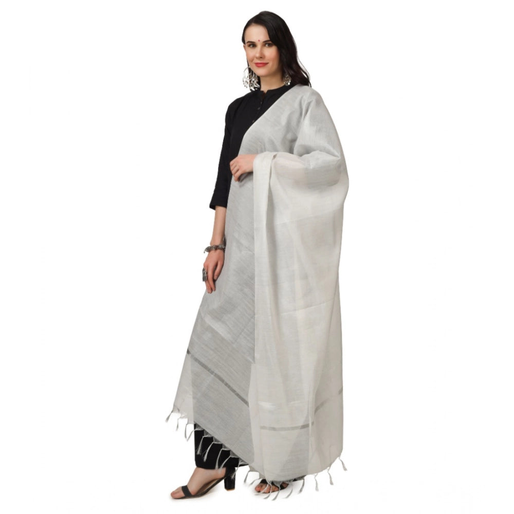 Seduva Women's Chanderi Solid Dupatta (White, Length:��2.25 to 2.50 Mtr)