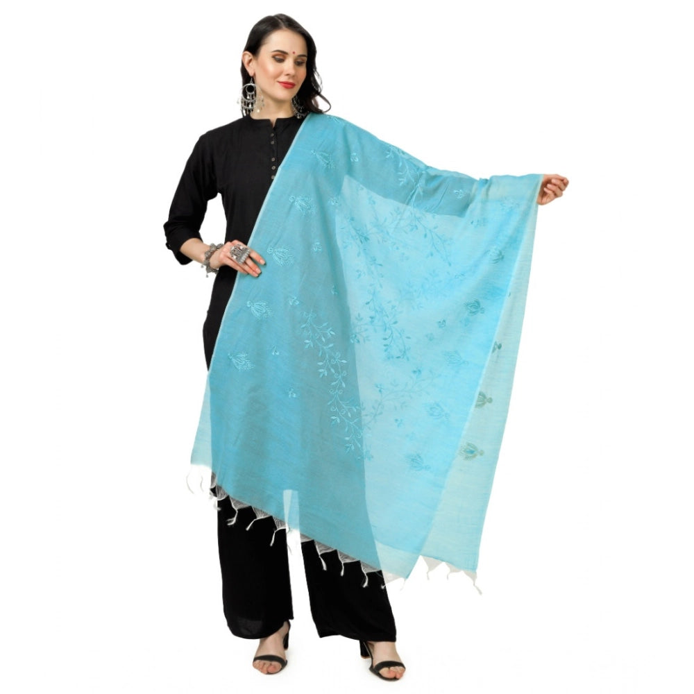 Seduva Women's Cotton Embroidered Dupatta (Aqua Blue, Length:��2.25 to 2.50 Mtr)