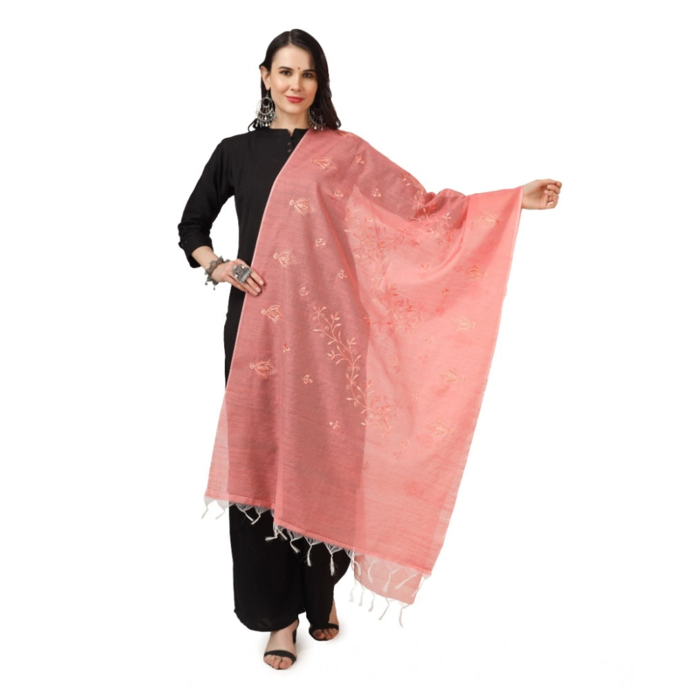 Seduva Women's Cotton Embroidered Dupatta (Peach, Length:��2.25 to 2.50 Mtr)