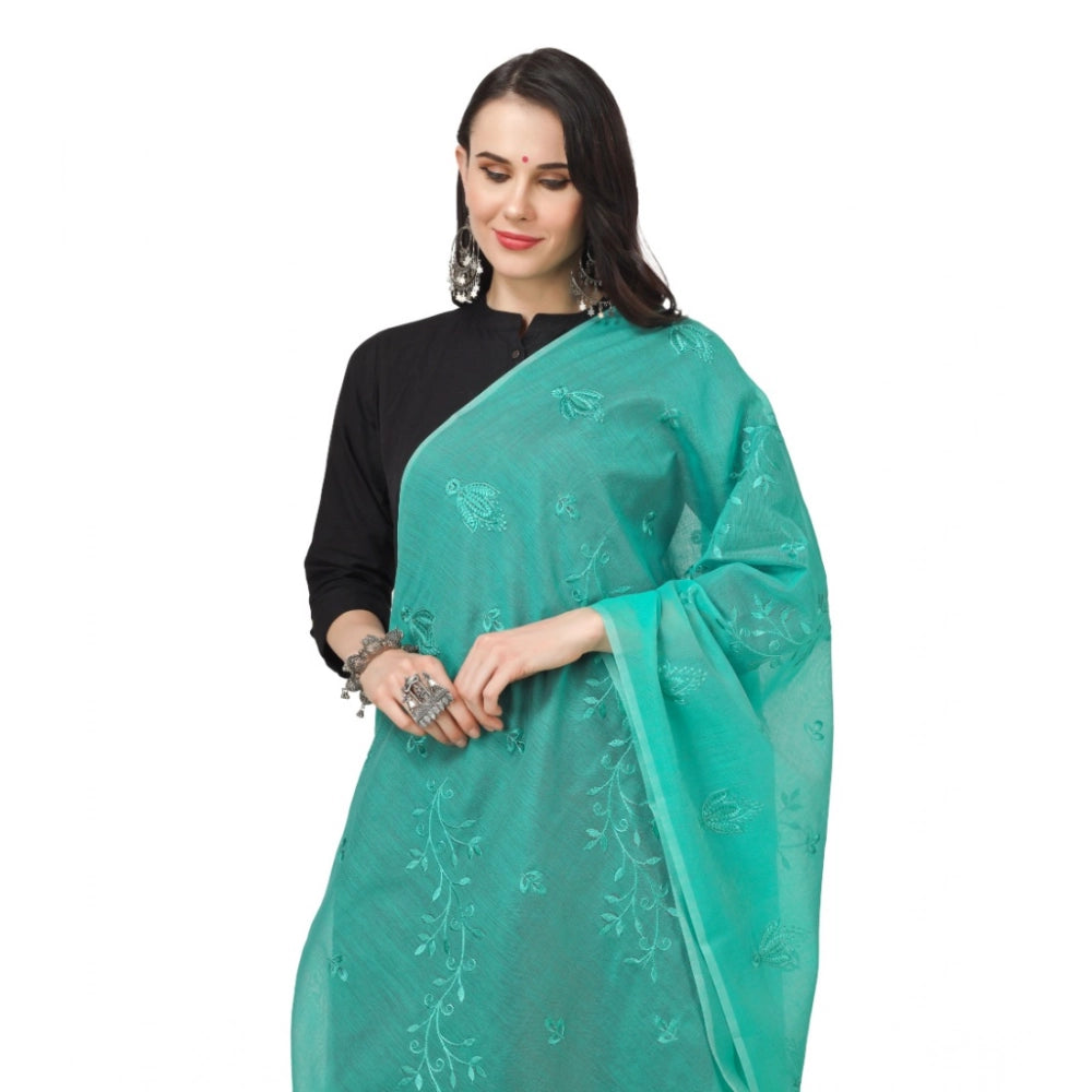 Seduva Women's Cotton Embroidered Dupatta (Turquoise, Length:��2.25 to 2.50 Mtr)
