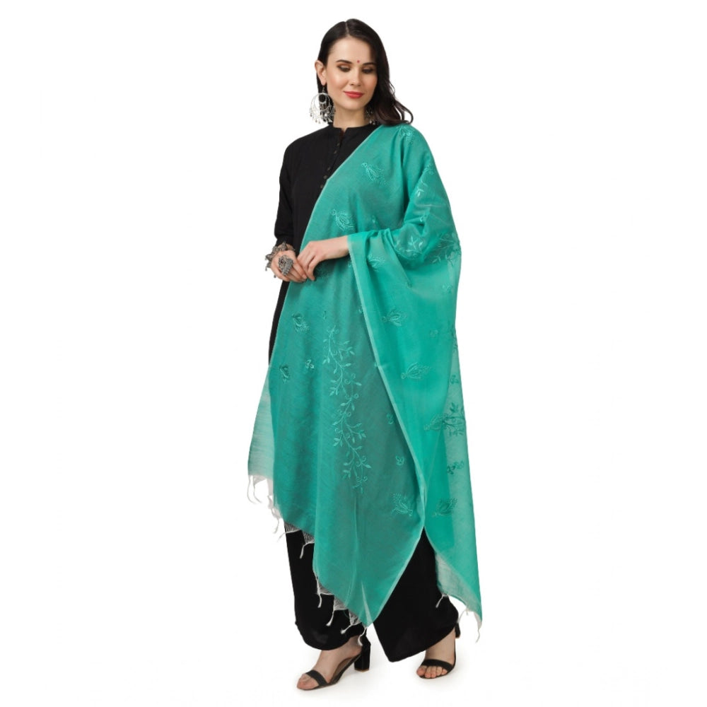 Seduva Women's Cotton Embroidered Dupatta (Turquoise, Length:��2.25 to 2.50 Mtr)