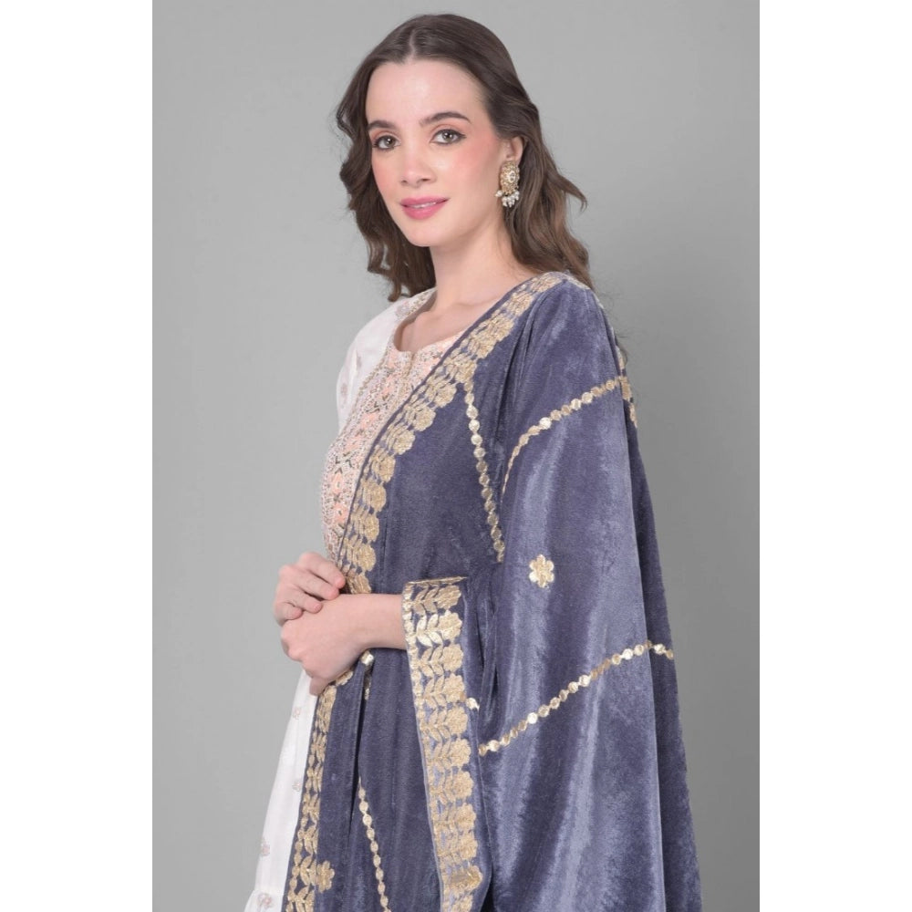 Seduva Women's Velvet Gotta Patti Dupatta (Grey, Length:��2.25 to 2.50 Mtr)