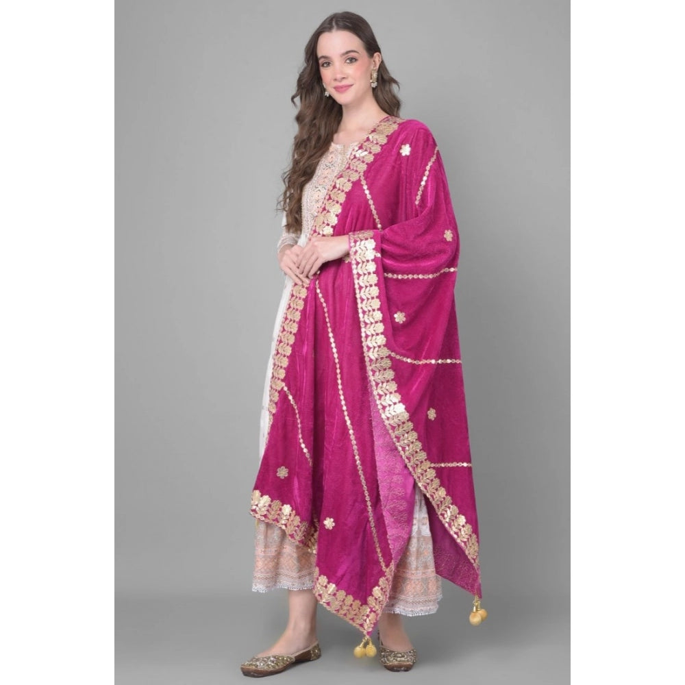 Seduva Women's Velvet Gotta Patti Dupatta (Purple, Length:��2.25 to 2.50 Mtr)