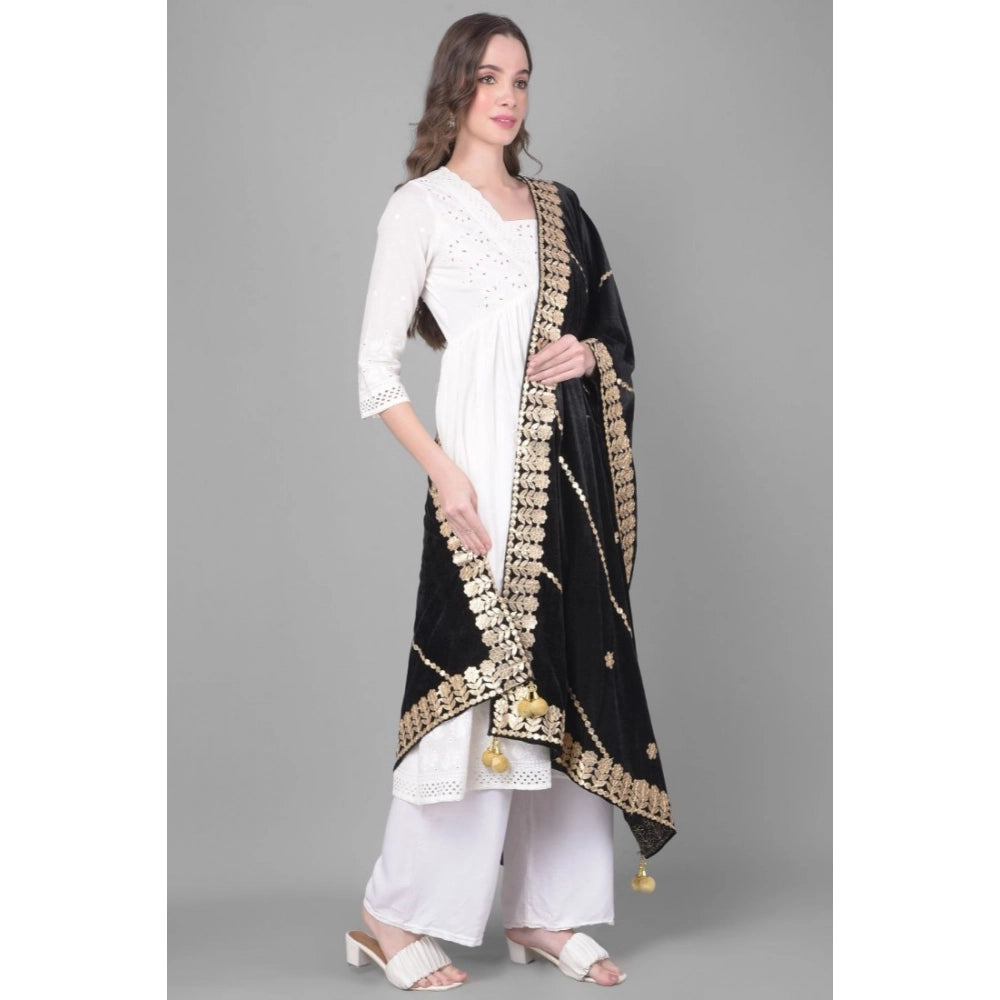 Seduva Women's Velvet Gotta Patti Dupatta (Black, Length:��2.25 to 2.50 Mtr)