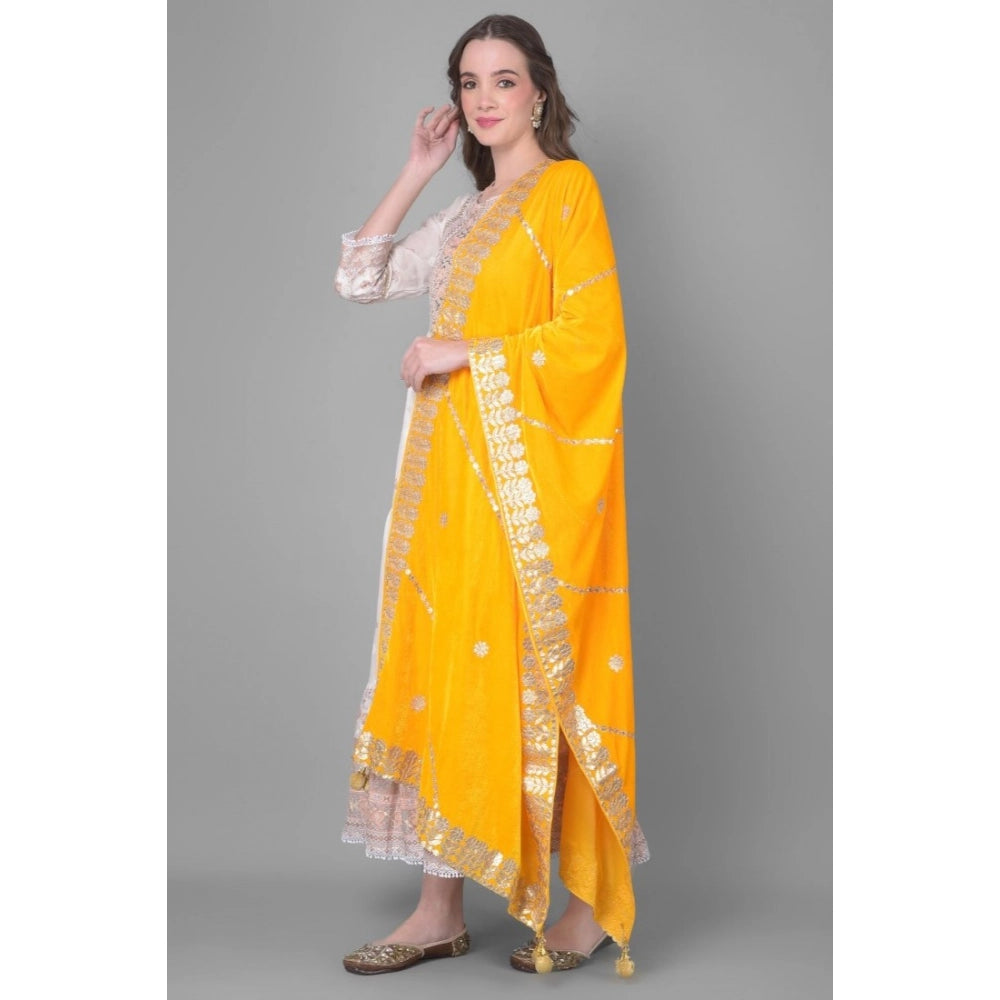 Seduva Women's Velvet Gotta Patti Dupatta (Yellow, Length:��2.25 to 2.50 Mtr)