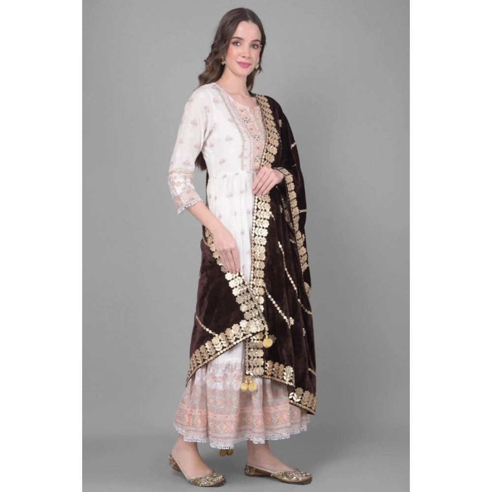 Seduva Women's Velvet Gotta Patti Dupatta (Brown, Length:��2.25 to 2.50 Mtr)