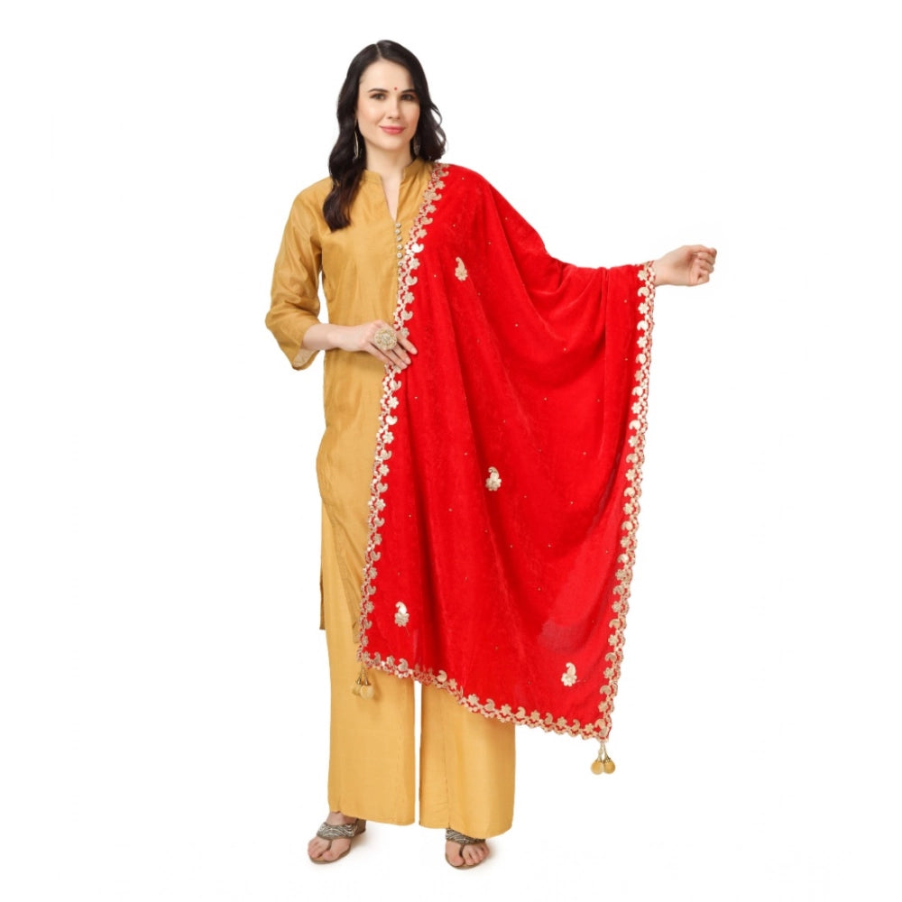 Seduva Women's Velvet Gotta Patti Dupatta (Red, Length:��2.25 to 2.50 Mtr)