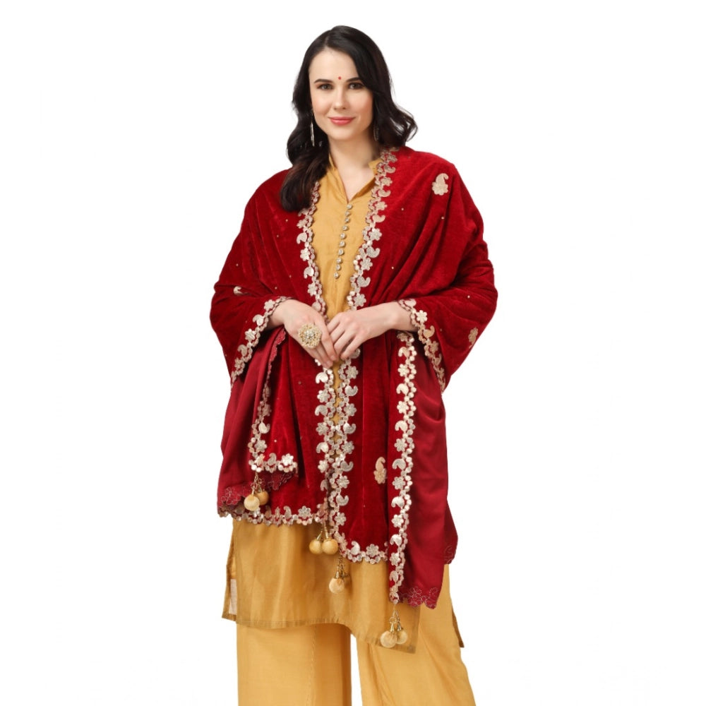Seduva Women's Velvet Gotta Patti Dupatta (Maroon, Length:��2.25 to 2.50 Mtr)
