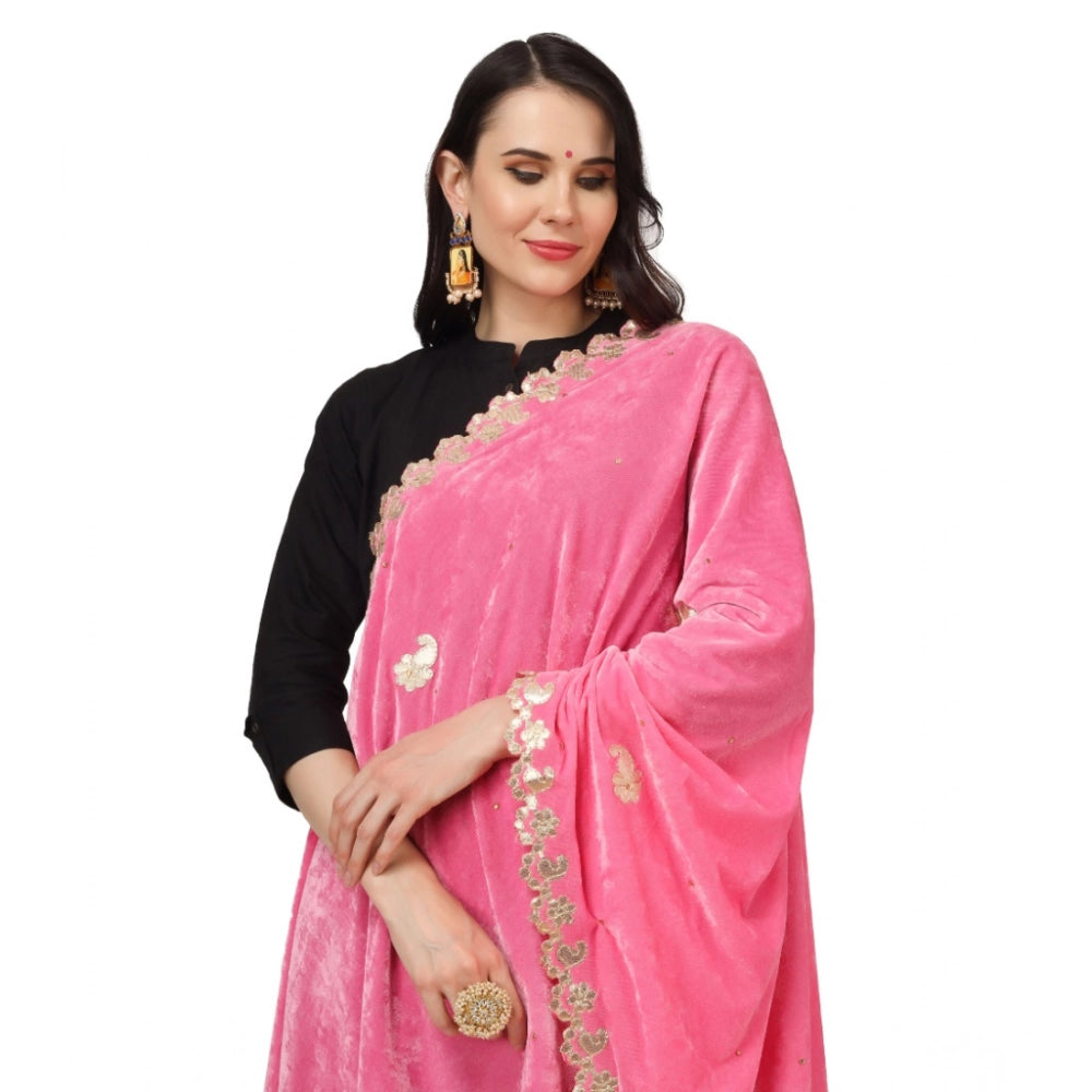 Seduva Women's Velvet Gotta Patti Dupatta (Pink, Length:��2.25 to 2.50 Mtr)