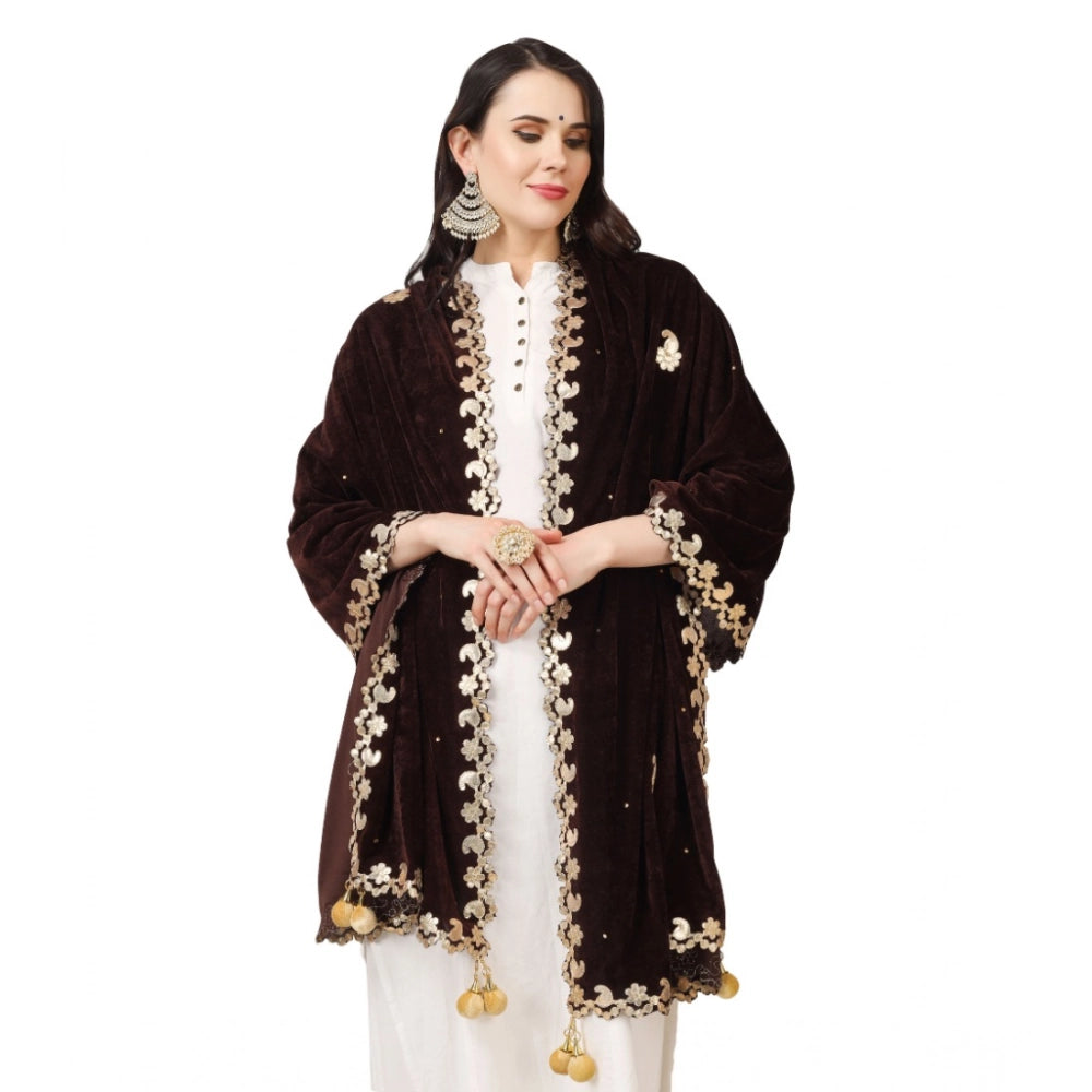 Seduva Women's Velvet Gotta Patti Dupatta (Brown, Length:��2.25 to 2.50 Mtr)