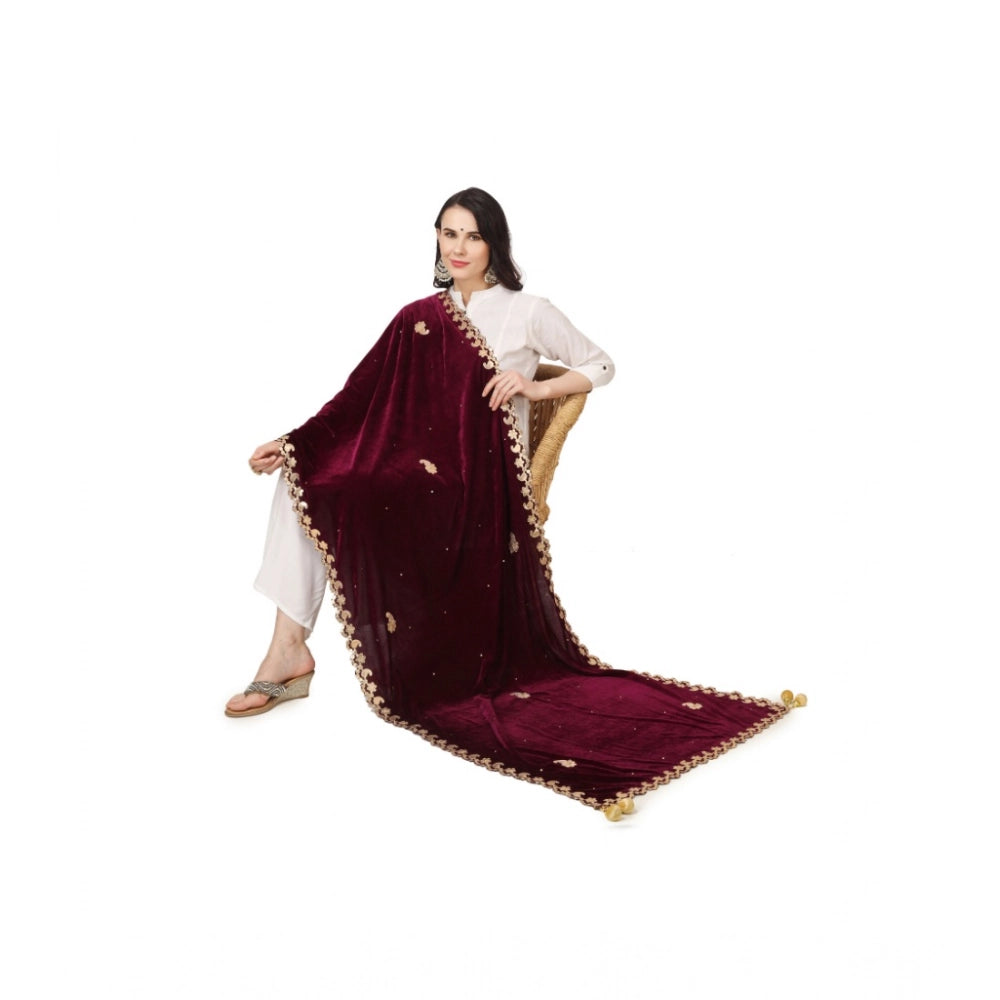 Seduva Women's Velvet Gotta Patti Dupatta (Purple, Length:��2.25 to 2.50 Mtr)
